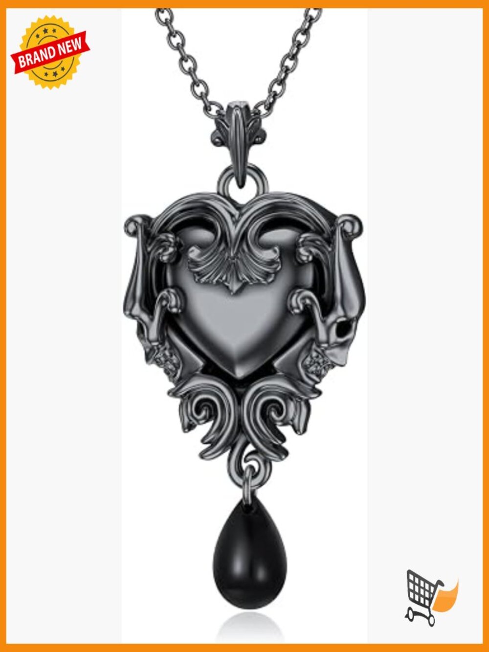 Gothic Skull Heart Pendant Necklace Sterling Silver Punk Love Jewelry